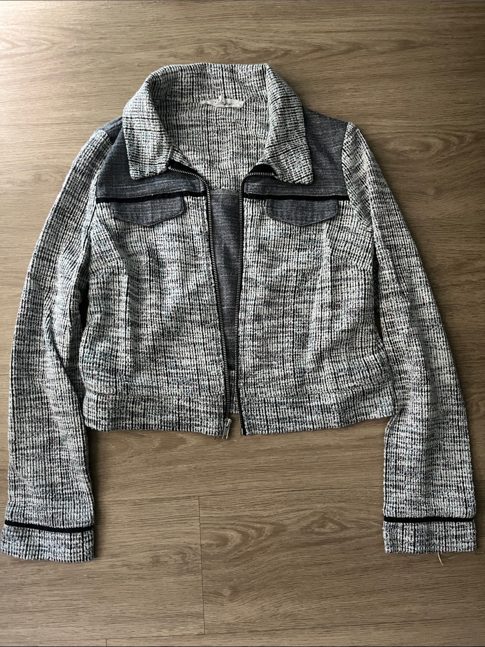 BCBGeneration Gray Tweed Marled Knit Zip-Front Jacket